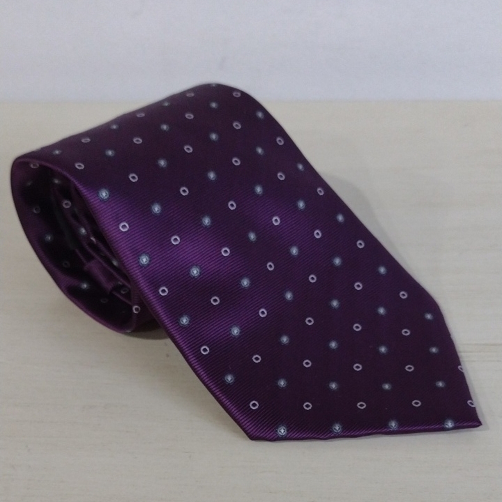 Giorgio Armani 100% Silk Purple Tie With Grey Circles